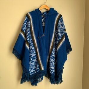 Tejidos Ruiz Wool Blend Poncho With Hood Blank Wrap Aztec Western Ecuador